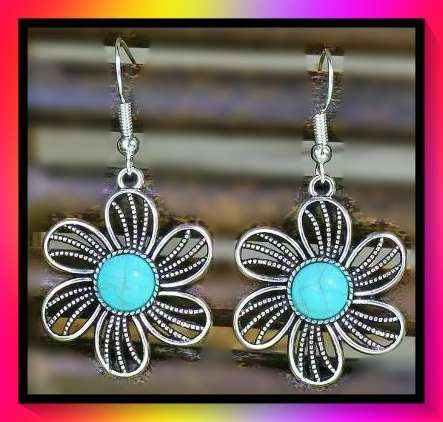 Flower power simulated turquoise earrings