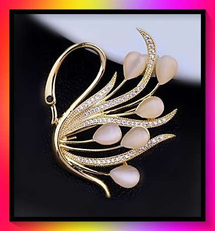Lovely neutral shades swan design lapel pin brooch