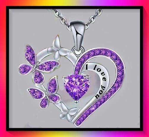 Pretty Purple butterfly heart pendant necklace