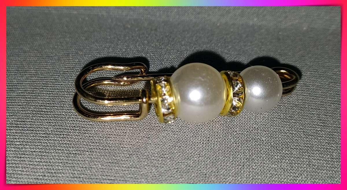 Lovely simulated pearl clothing clip safety pin type brooch