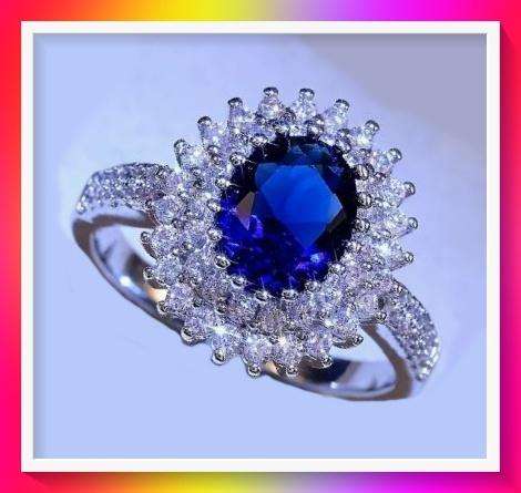 Wonderful Shiny Blue stone promise Ring S9