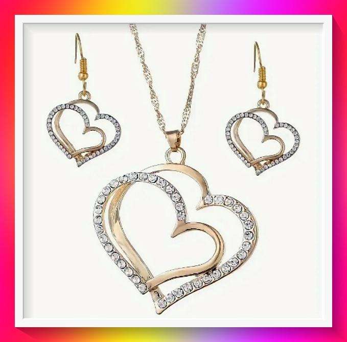 AdorableJewellery Set sparkling Double Heart Design