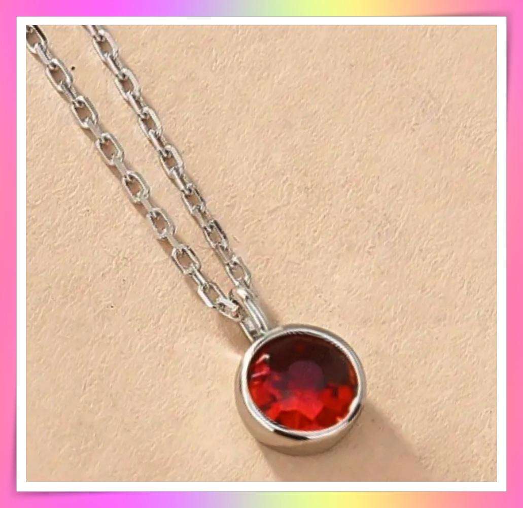 Sweet small simulated ruby circular pendant necklace