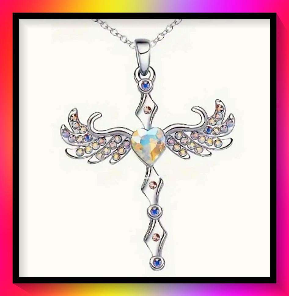 New Release Fashion Wings Cross Necklace Faux Diamonds