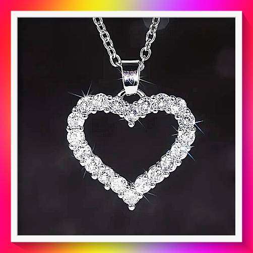 Simple Silvery Full Rhinestone Love Pendant, Stainless Steel Necklace