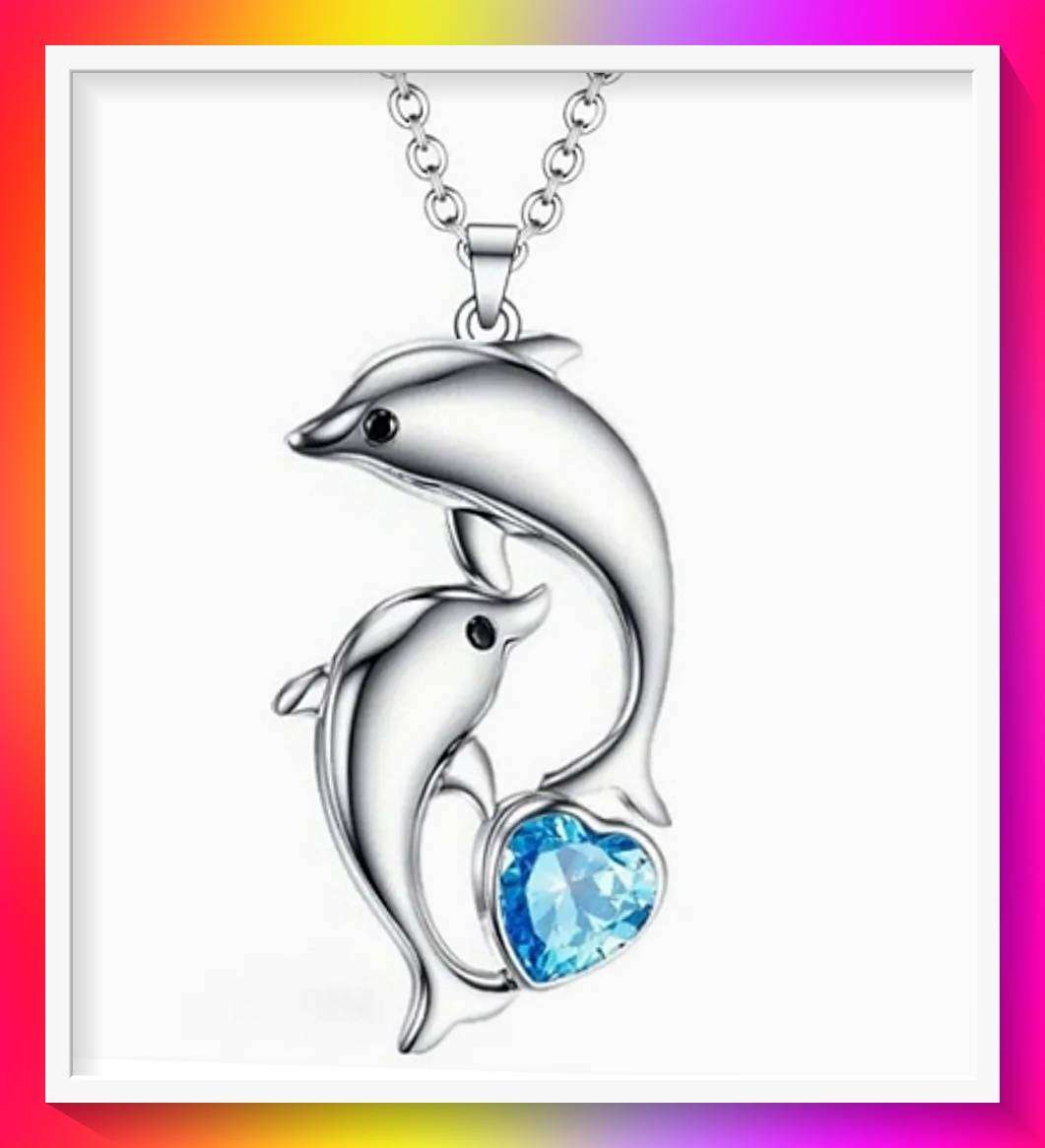 Lovely Couple Dolphin Necklace Heart Faux Zircon Pendant Necklace
