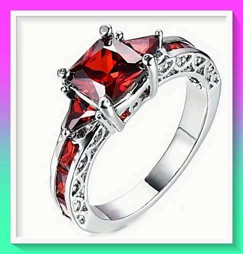 Retro Red Geometric Synthetic Crystal Ring S7