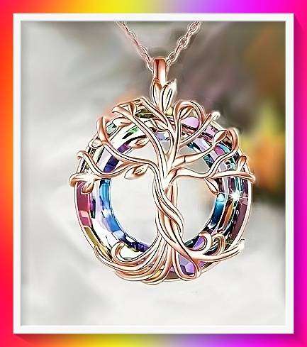 Lovely blue and purple Tree of Life Round Pendant Necklace