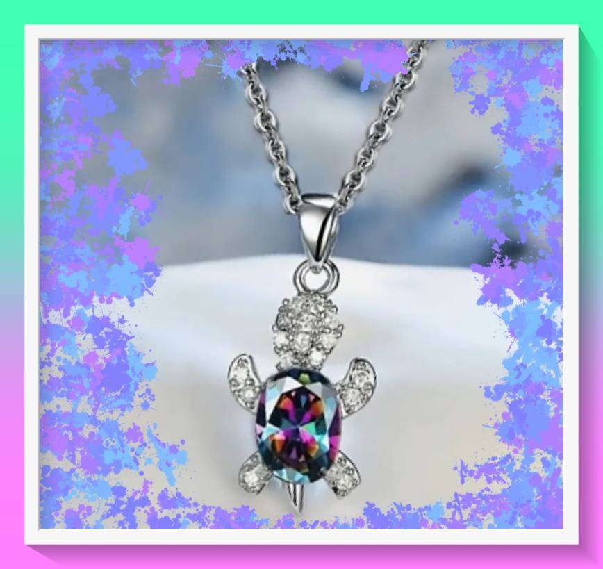 Amazing Multicolour simulated mystic topaz Turtle Pendant Necklace