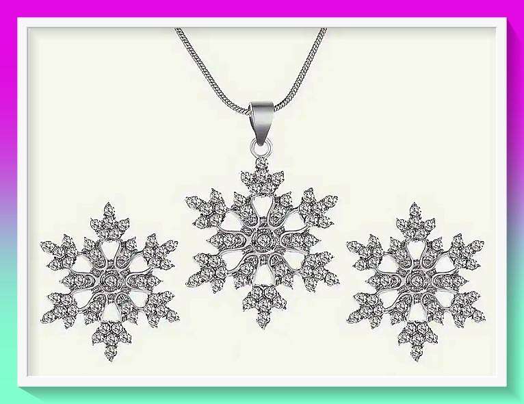 Lovely Christmas Snowflake Necklace Earrings Jewellery Set