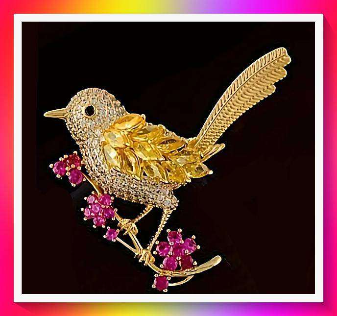 Beautiful simulated gemstone encrusted bird brooch