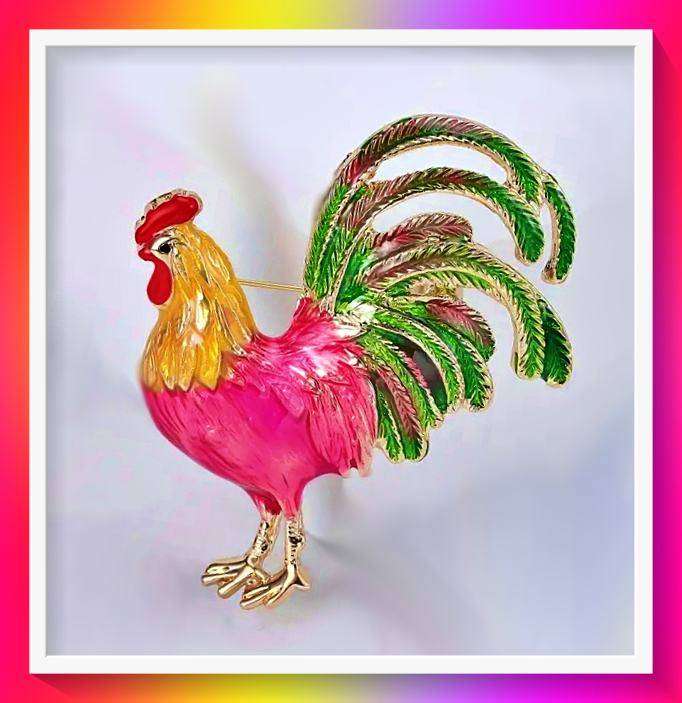 Stunning bright coloured rooster brooch