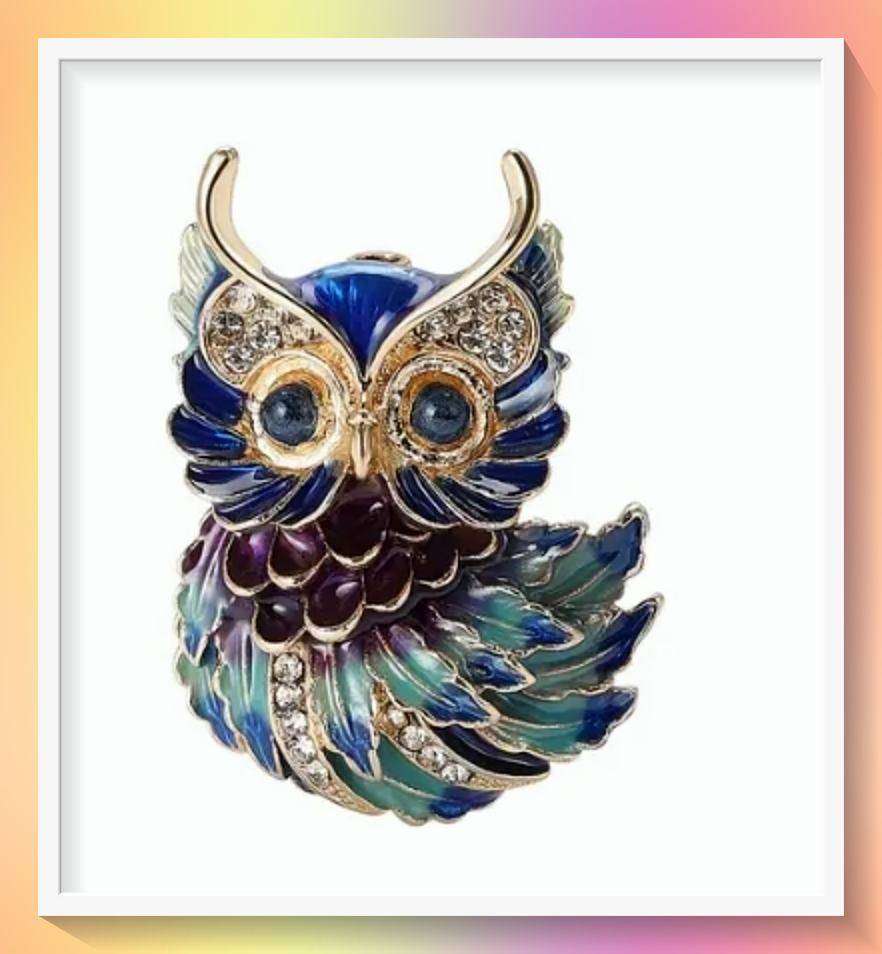 Lovely Enamel Owl Brooch