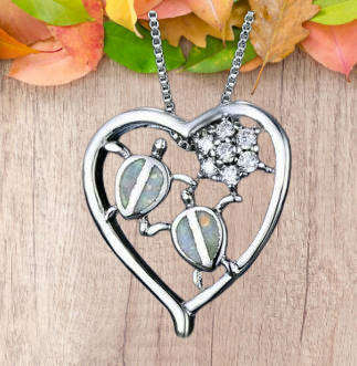 Awesome Silvery Heart White Artificial Opal Turtle Charm Pendant Necklace