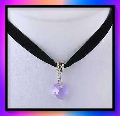 Enchanting 90's Black Velvet Choker Crystal Heart Pendant Necklace