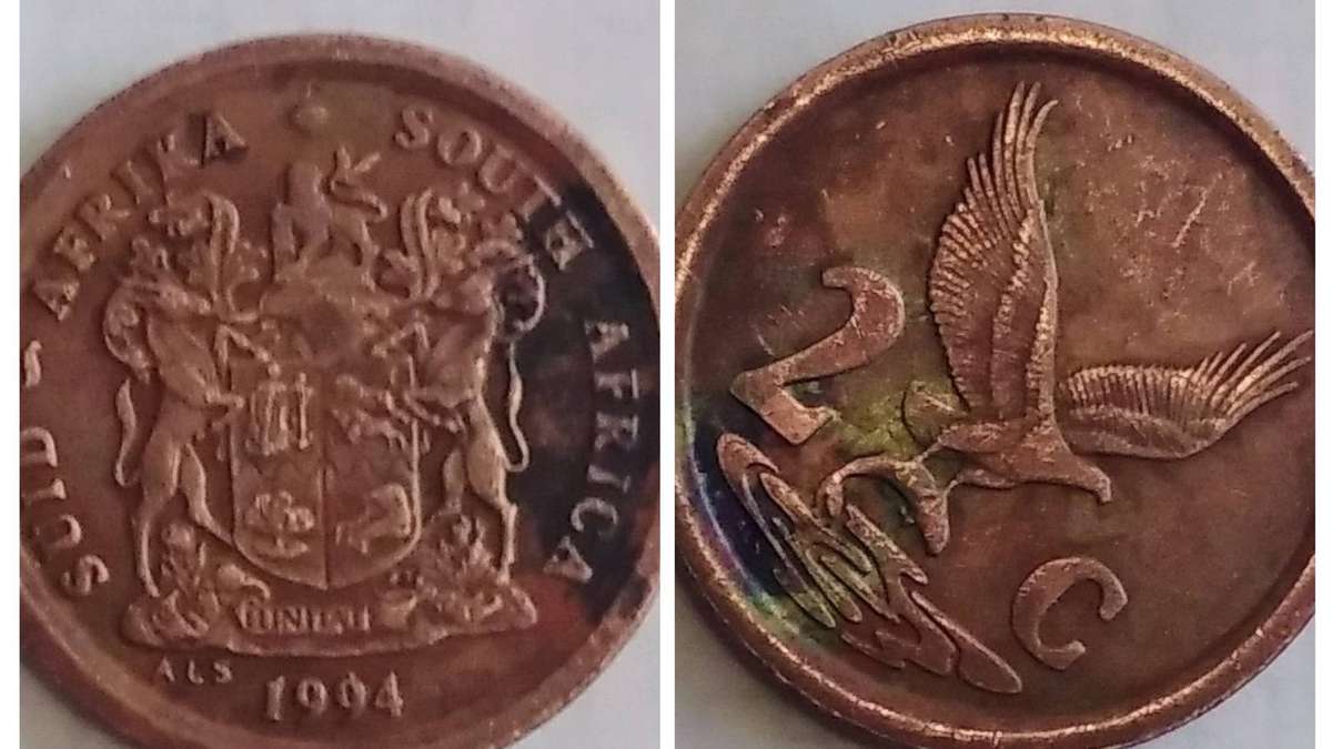 Rsa 1994 2 cent rotated die error coin.