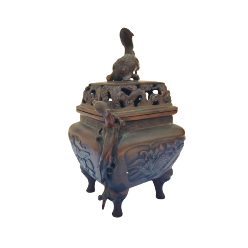 Antique Bronze Chinese 4 Footed Censor Pot with Dragons