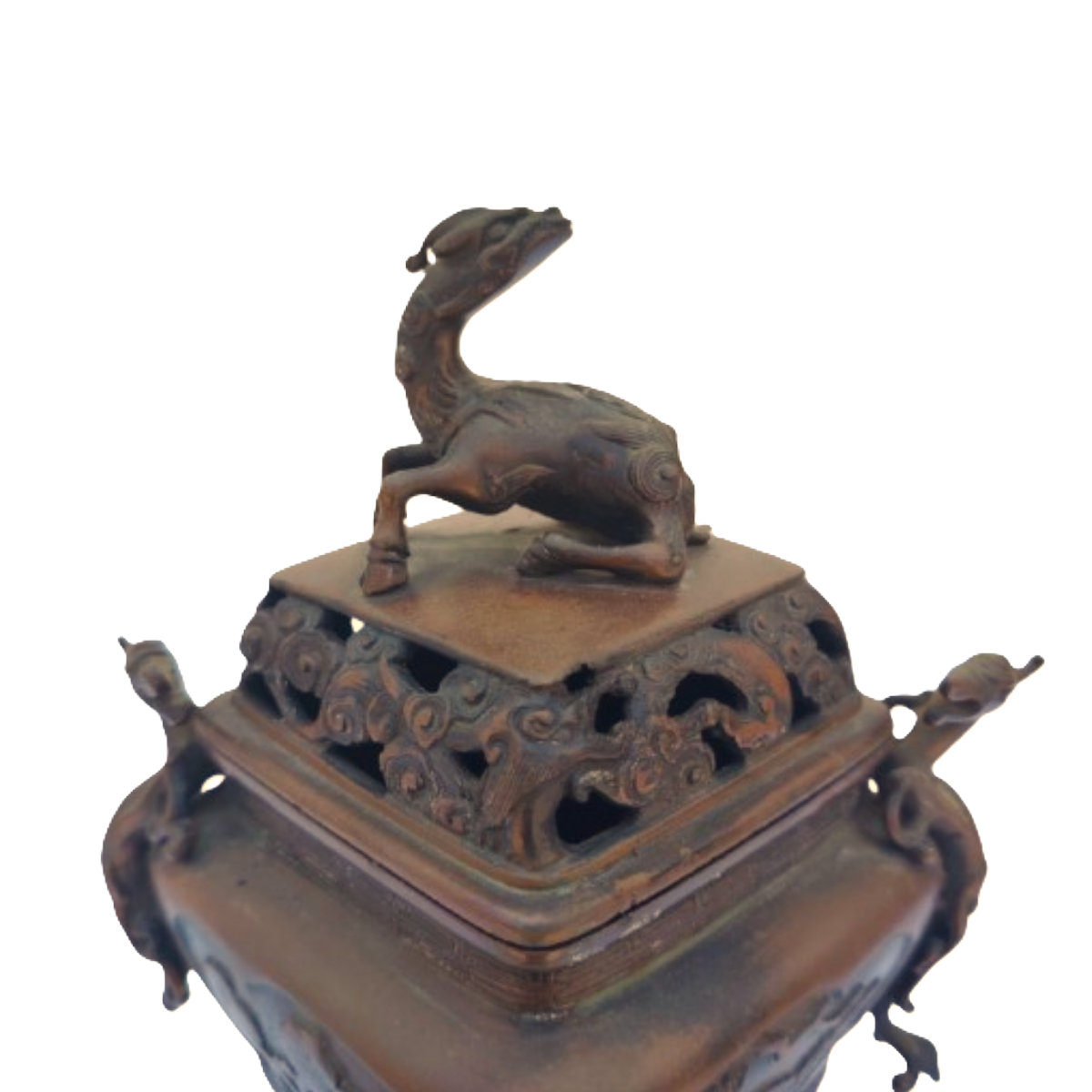 Antique Bronze Chinese 4 Footed Censor Pot with Dragons