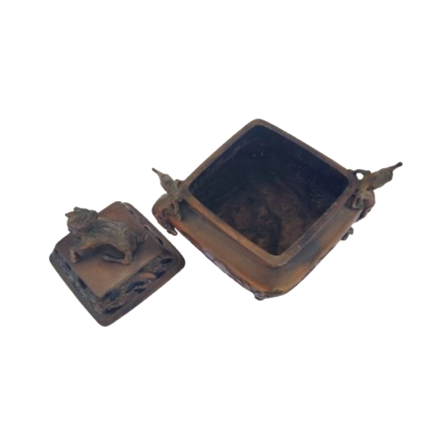 Antique Bronze Chinese 4 Footed Censor Pot with Dragons