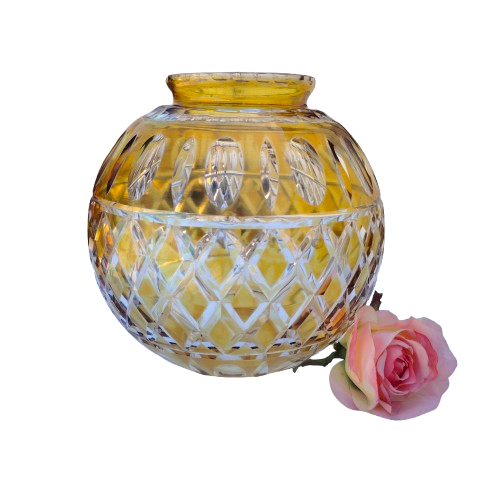 Thumb Cut Crystal Yellow and Clear Ball Round Vase