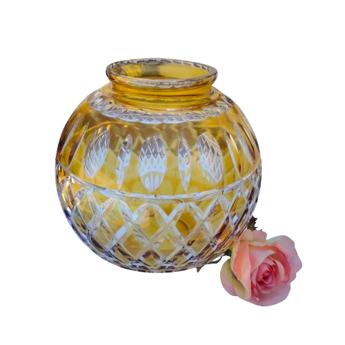 Thumb Cut Crystal Yellow and Clear Ball Round Vase