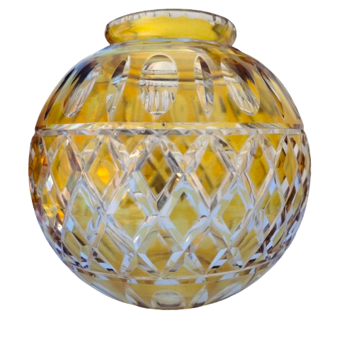 Thumb Cut Crystal Yellow and Clear Ball Round Vase