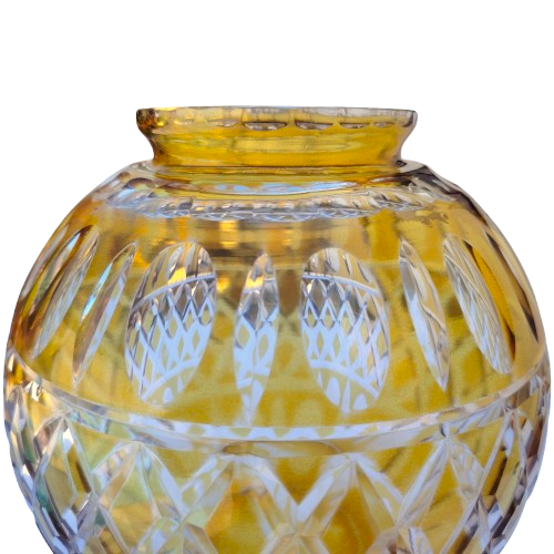 Thumb Cut Crystal Yellow and Clear Ball Round Vase