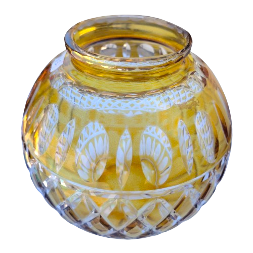 Thumb Cut Crystal Yellow and Clear Ball Round Vase