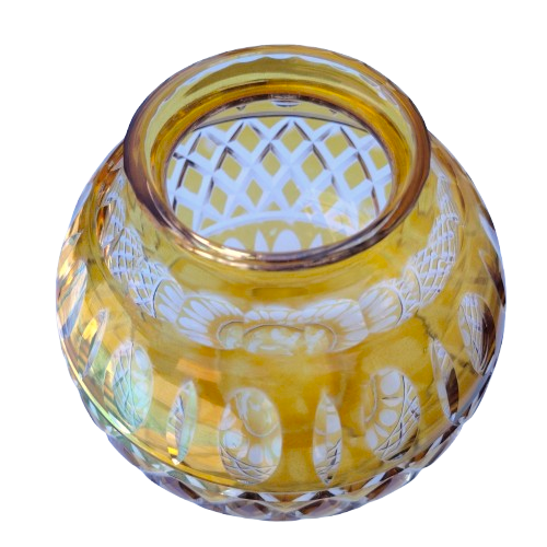 Thumb Cut Crystal Yellow and Clear Ball Round Vase