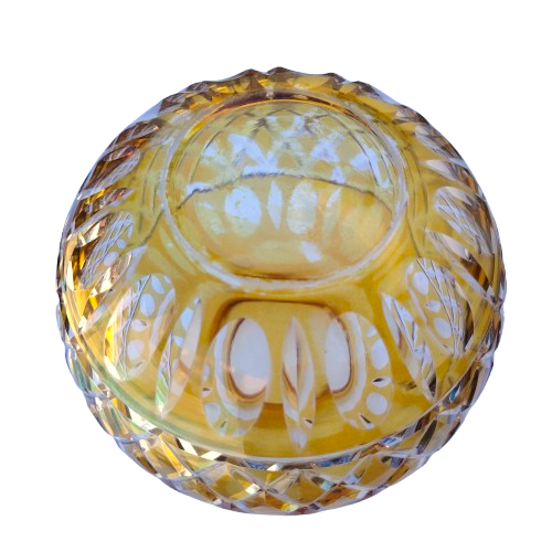 Thumb Cut Crystal Yellow and Clear Ball Round Vase