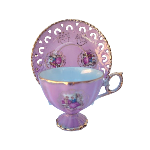 Japanese Pink Open Work Luster Iridescent Cup & Saucer