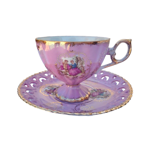 Japanese Pink Open Work Luster Iridescent Cup & Saucer