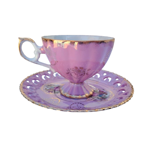 Japanese Pink Open Work Luster Iridescent Cup & Saucer