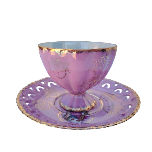 Japanese Pink Open Work Luster Iridescent Cup & Saucer