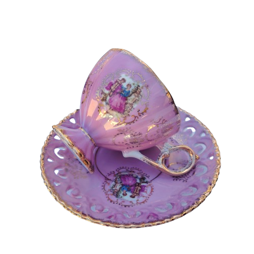 Japanese Pink Open Work Luster Iridescent Cup & Saucer