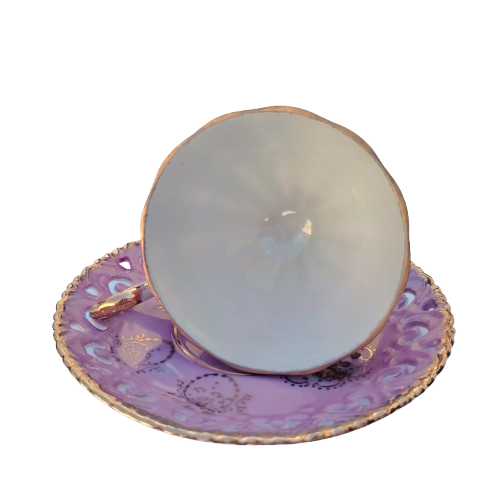Japanese Pink Open Work Luster Iridescent Cup & Saucer
