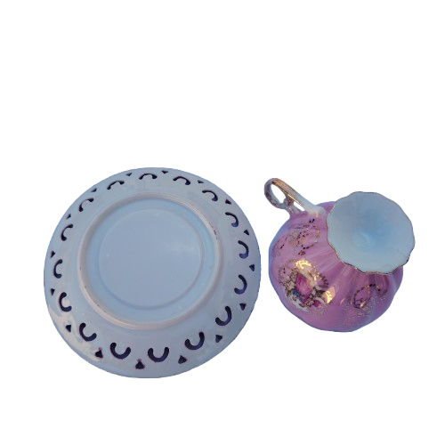 Japanese Pink Open Work Luster Iridescent Cup & Saucer