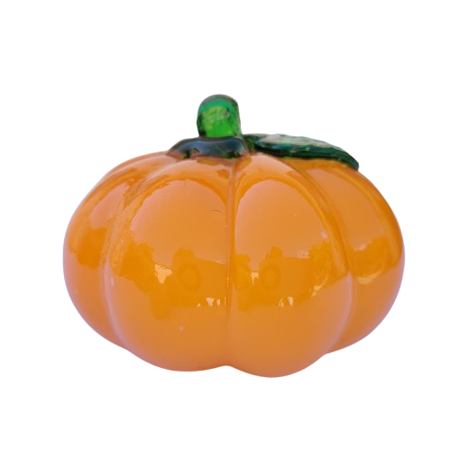 Hand-Blown Glass Orange Pumpkin Paperweight