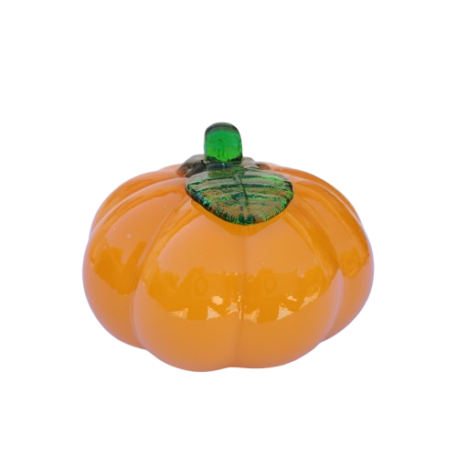 Hand-Blown Glass Orange Pumpkin Paperweight