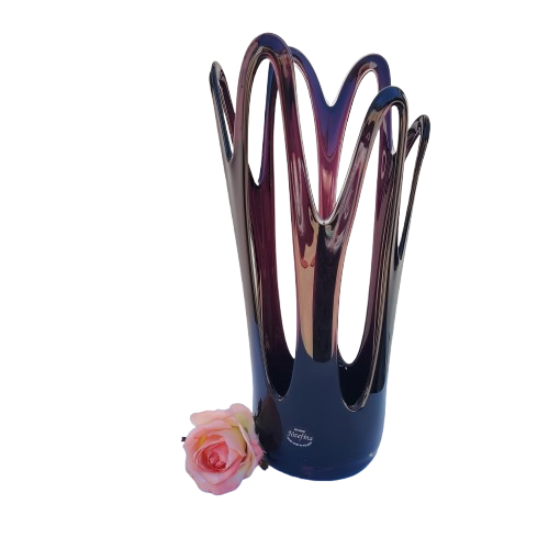 Jozefina Krosno Hand Blown Art Glass Compote Mid Century Purple Jellyfish vase