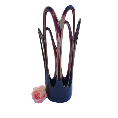 Jozefina Krosno Hand Blown Art Glass Compote Mid Century Purple Jellyfish vase