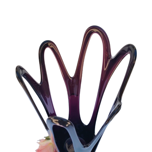 Jozefina Krosno Hand Blown Art Glass Compote Mid Century Purple Jellyfish vase