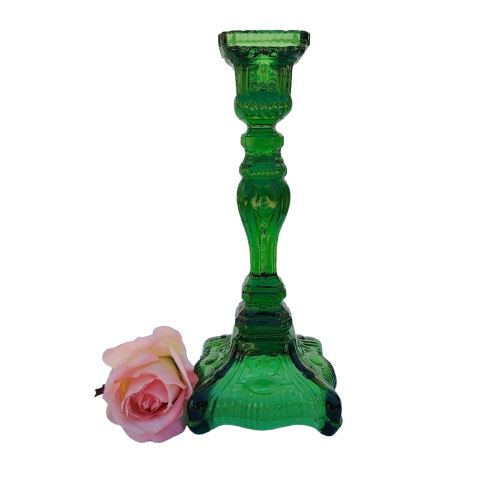 Vintage Pressed Glass Green Large Candlestick