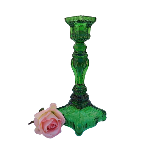 Vintage Pressed Glass Green Large Candlestick