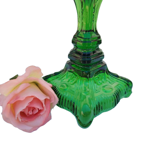 Vintage Pressed Glass Green Large Candlestick