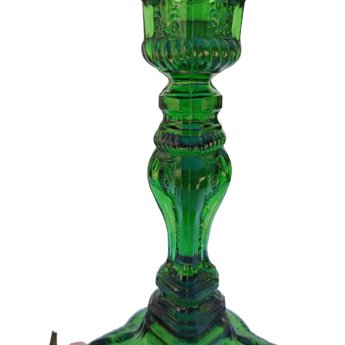Vintage Pressed Glass Green Large Candlestick