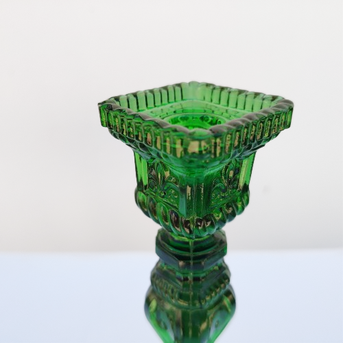 Vintage Pressed Glass Green Large Candlestick