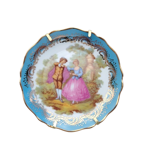 Vintage Limoges France Courting Couple Blue Porcelain Plate