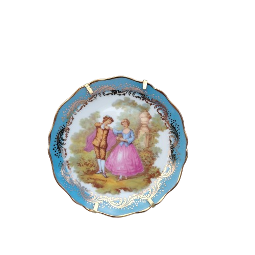 Vintage Limoges France Courting Couple Blue Porcelain Plate