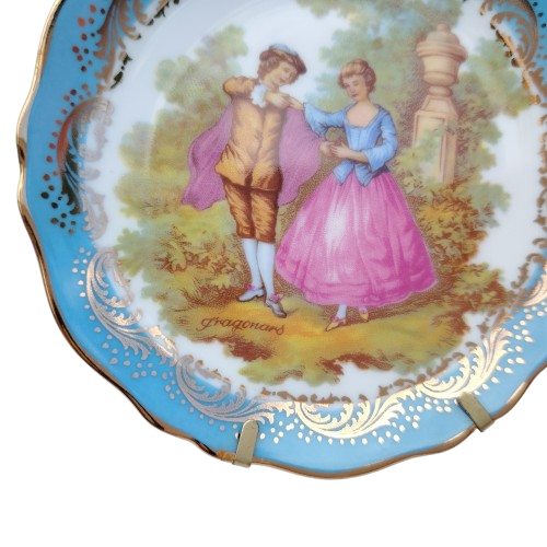 Vintage Limoges France Courting Couple Blue Porcelain Plate